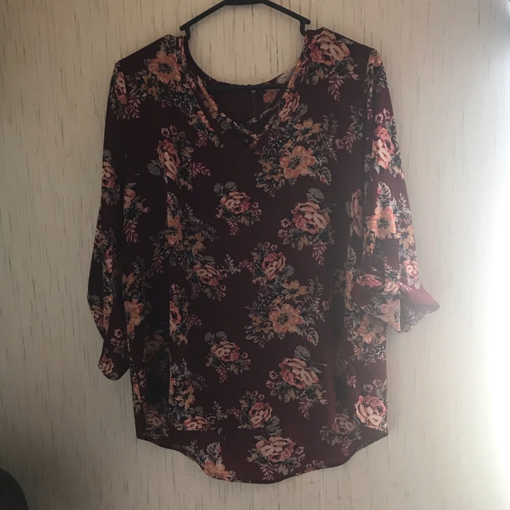 Pink Republic Burgundy Floral Blouse